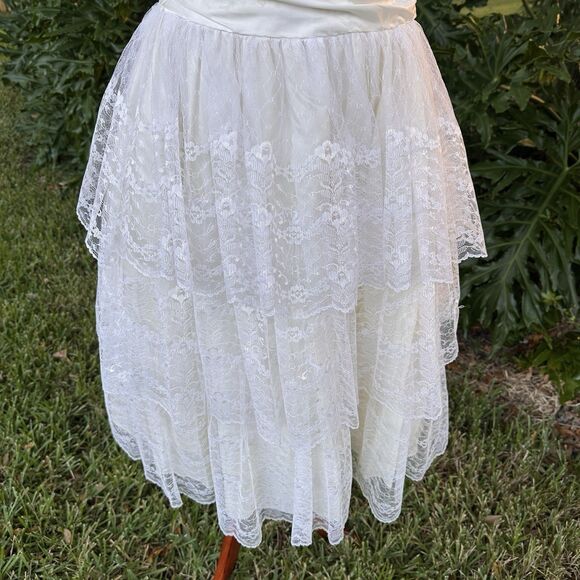Vintage Flirtations Angelo Alfred Ivory Lace Strapless Tiered Dress Fit & Flare - Picture 4 of 14